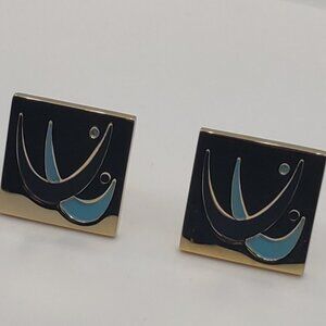 Mens Cufflinks Speidel Goldtone Blue & Black Enamel Vintage Circa 1980's